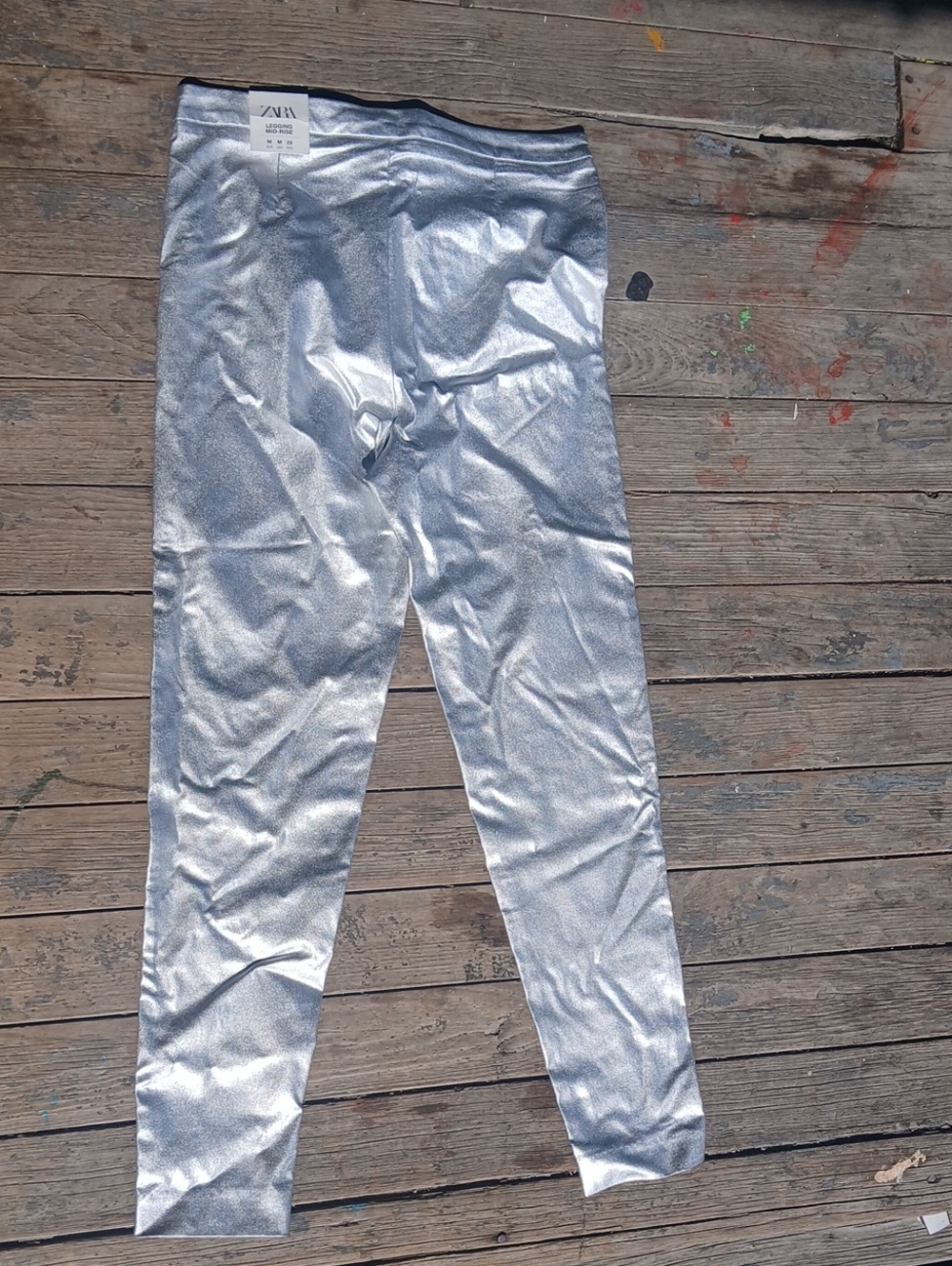 Nwt Zara Silver Coated Mid Rise Leggings - Picture 4 of 6